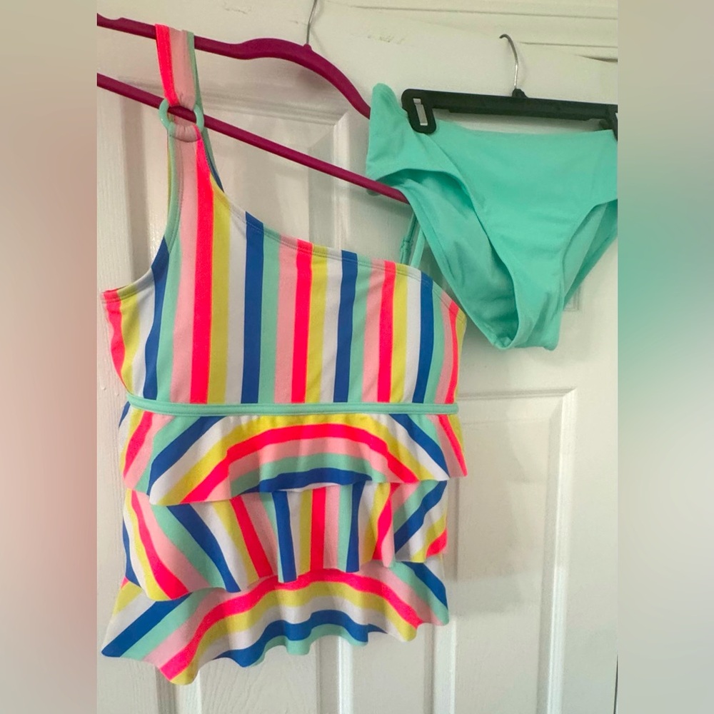 Justice Multicolor Striped Kids Swim Set